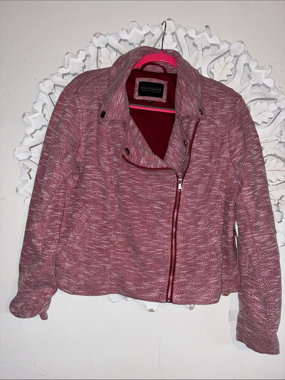 Eloquii Rose Pink Tweed Moto Jacket